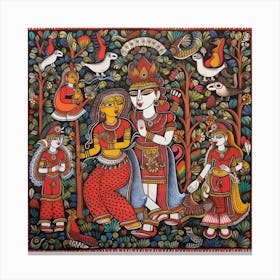 Radha Krishna Madhubani Painting Indian Traditional Style Canvas Print