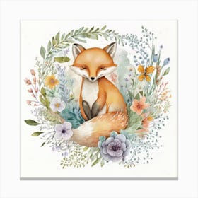 Watercolor Forest Cute Baby Fox 1 Canvas Print