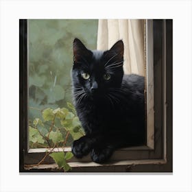 Black Cat In Window Canvas Print