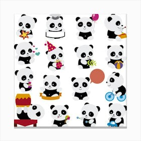 Playing Pandas Cartoons Canvas Print