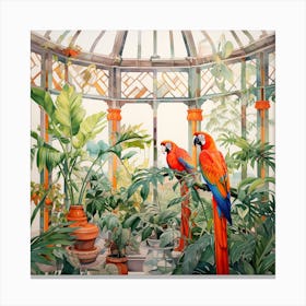 Parrots In The Greenhouse Canvas Print