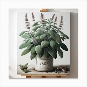 Sage Art: A Realistic and Elegant Painting of a Herb with a Handwritten Font Canvas Print