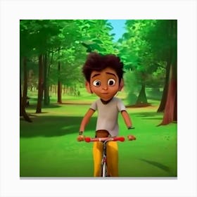 Boy Riding A Bike Canvas Print