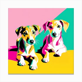 'Greyhound Pups' , This Contemporary art brings POP Art and Flat Vector Art Together, Colorful, Home Decor, Kids Room Decor,  Animal Art, Puppy Bank - 33rd Canvas Print
