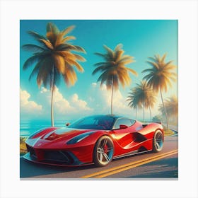 Red Sports Car On The Road Canvas Print