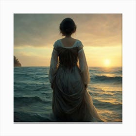 Woman Standing In The Ocean Canvas Print