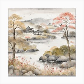 Japanese Landscape Painting Sumi E Drawing (6) Canvas Print