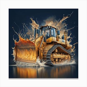 Yellow bulldozer surrounded by fiery flames 2 Canvas Print