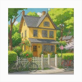 Yellow House With Bicycles Canvas Print