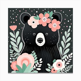 Floral Baby Black Bear Nursery Illustration (11) Canvas Print