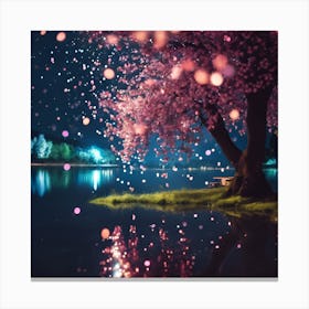 Reflected Lights on Falling Cherry Blossom Canvas Print