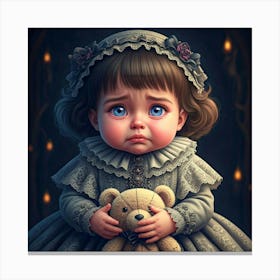 Little Girl Holding Teddy Bear Canvas Print