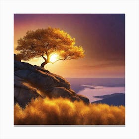Lone Tree At Sunset 8 Canvas Print