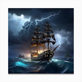Leonardo Diffusion Xl A Pirate Ship Sailing During A Lightning 1 Canvas Print