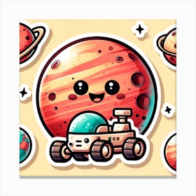 Kawaii Planet Stickers Canvas Print