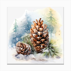 Pine Cones In The Snow Canvas Print