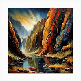 Waterfall In The Mountains Canvas Print