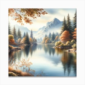 Fall Colors: A Calming and Beautiful Watercolor Painting of Autumn Trees and Water Canvas Print