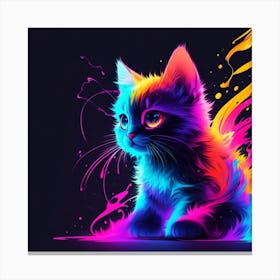 Colorful Kitten, Neon Print Canvas Print