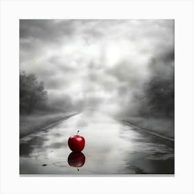 Red Apple On Wet Asphalt -Shortcut From The Garden Of Eden  Canvas Print