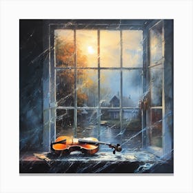 Violin In The Rain Canvas Print