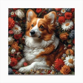 Corgi In Flowers Canvas Print