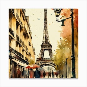 Paris Eiffel Tower Watercolor Painting Canvas Print