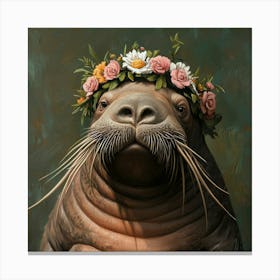 Walrus With Flower Crown 4 Leinwandbilder