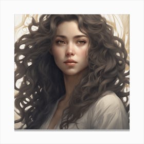 Woman With Long Curly Hair Canvas Print