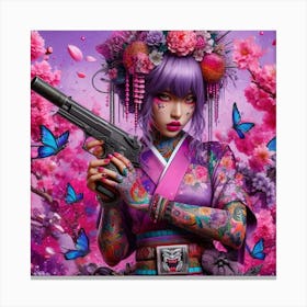 Asian Girl With Gun Canvas Print