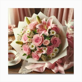 Pink Roses And Tea Canvas Print