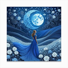 Girl And Moonlight Canvas Print