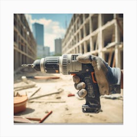 Construction Worker Holding A Drill Canvas Print
