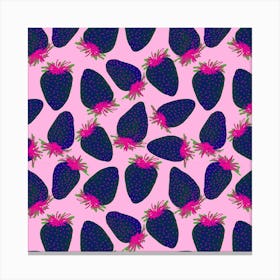 Strawberries Fruit Navy Blue Pink On Pink Canvas Print