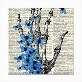 Blue Butterflies On A Skeleton Canvas Print