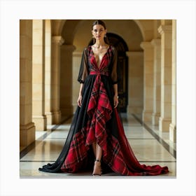 Woman In A Plaid Dress Canvas Print