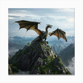 Earth Dragon With Scales Resembling Ancient Forests And Riverbeds Of Earth Tones Perched Atop A Jag Canvas Print