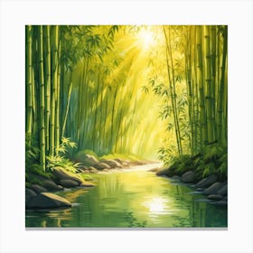 A Stream In A Bamboo Forest At Sun Rise Square Composition 260 Canvas Print