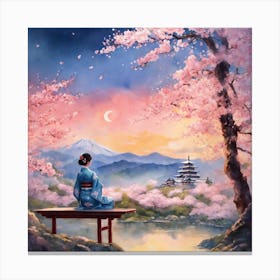 Japanese Sakura In Mountain 1 Canvas Print