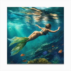 Underwater Woman Swimming In The Sea Art Print(2) Canvas Print