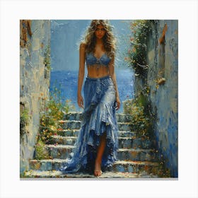 Woman In A Blue Dress Canvas Print