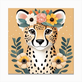 Floral Baby Leopard Nursery Illustration (5) Canvas Print