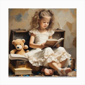 Little Girl Reading Book Canvas Print