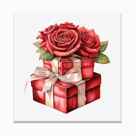 Red Roses In A Gift Box 5 Canvas Print