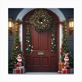 Christmas Decoration On Home Door Trending On Artstation Sharp Focus Studio Photo Intricate Deta (3) Canvas Print