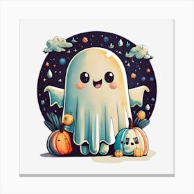 Ghost With Pumpkins Canvas Print