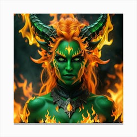 Demon Woman In Flames Canvas Print