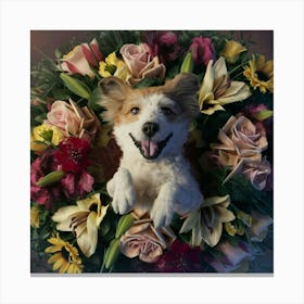 Dog In A Flower Wreath Canvas Print