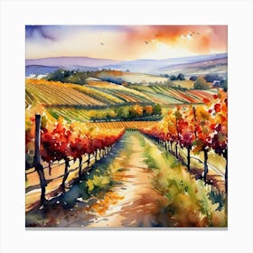 Vineyard Landscape Watercolor Painting 1 Canvas Print