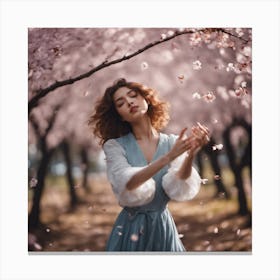 Girl dancing among the Cherry Trees Canvas Print
